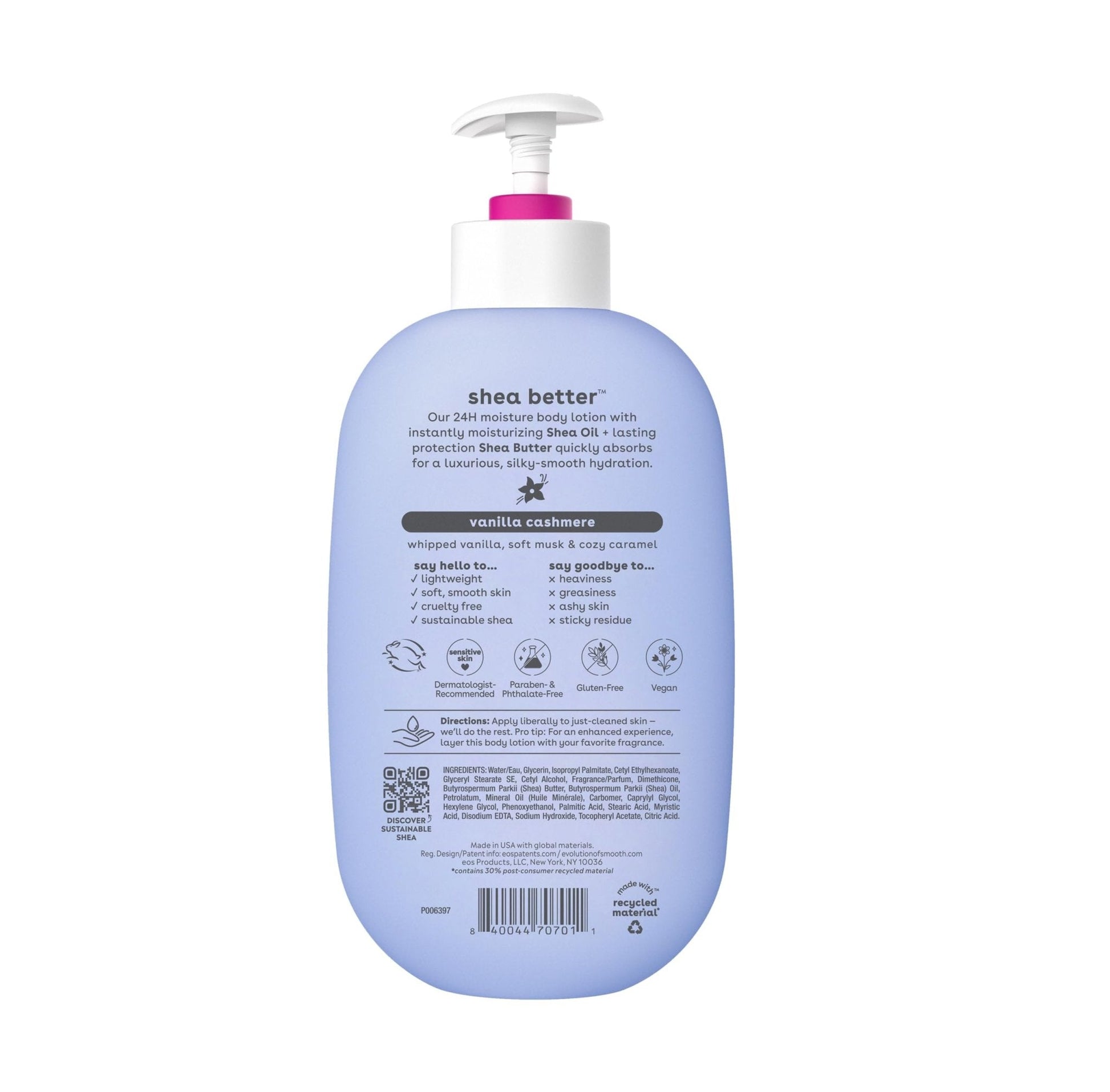 eos Shea Better Body Lotion Vanilla Cashmere, 24-Hour Moisture Skin Care, Lightweight - Maple Wellness Supplements