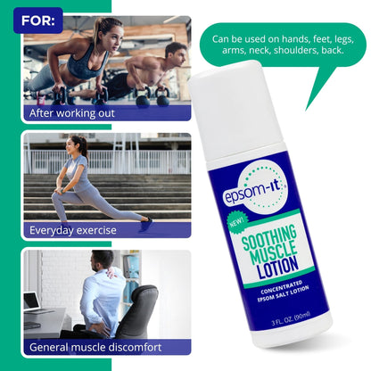 Epsom-It Soothing Muscle Lotion - Roll On Epsom Salt Lotion with Arnica for Muscle Stiffness, Leg, Knees and Feet Discomfort, Topical Magnesium Cream, 3oz - Maple Wellness Supplements