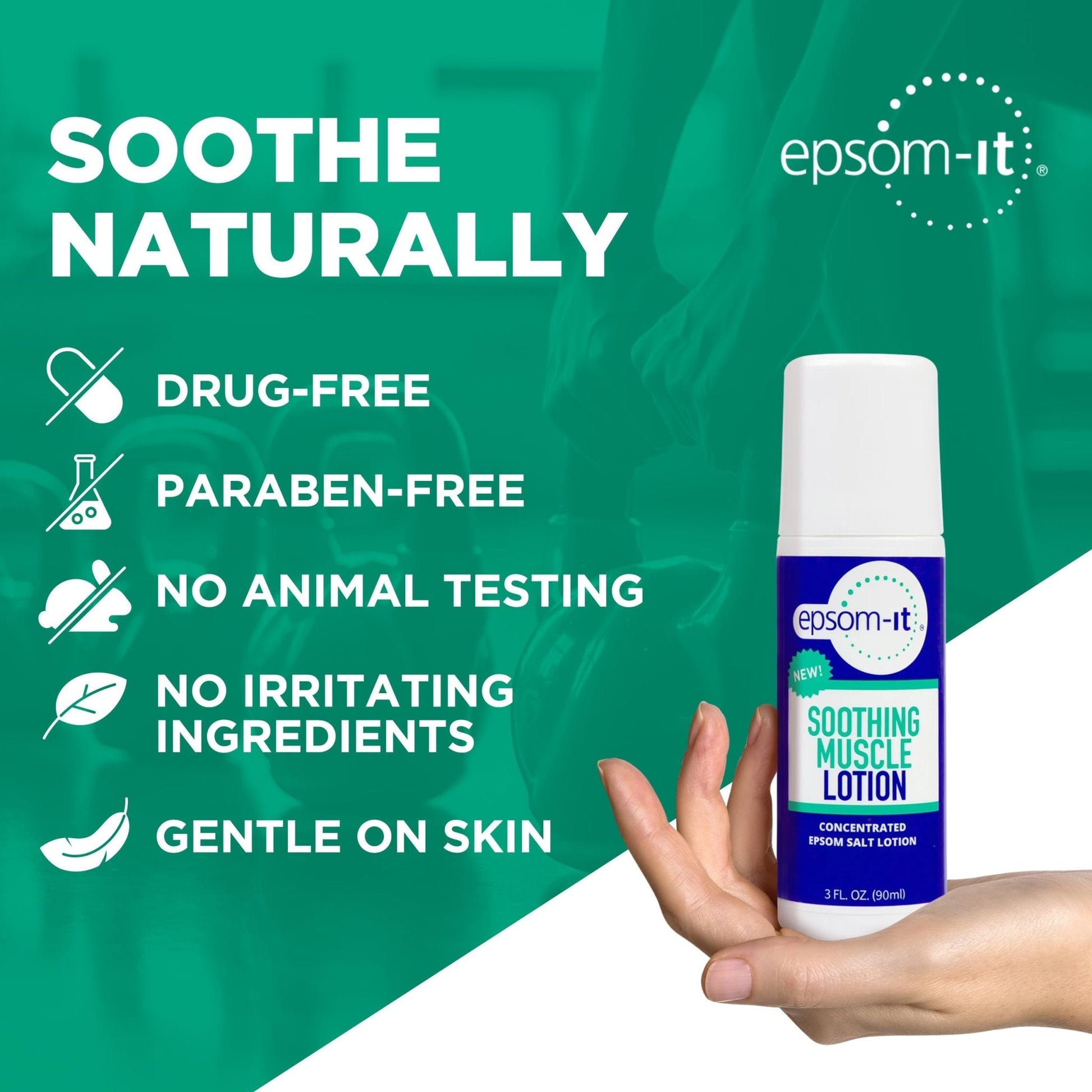 Epsom-It Soothing Muscle Lotion - Roll On Epsom Salt Lotion with Arnica for Muscle Stiffness, Leg, Knees and Feet Discomfort, Topical Magnesium Cream, 3oz - Maple Wellness Supplements
