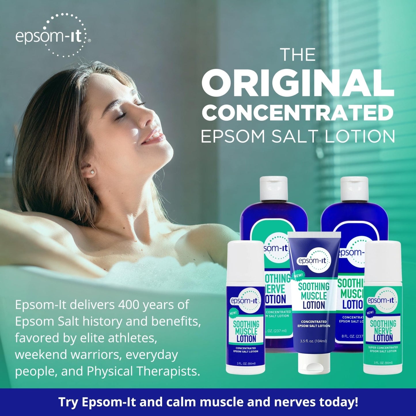 Epsom-It Soothing Muscle Lotion - Roll On Epsom Salt Lotion with Arnica for Muscle Stiffness, Leg, Knees and Feet Discomfort, Topical Magnesium Cream, 3oz - Maple Wellness Supplements