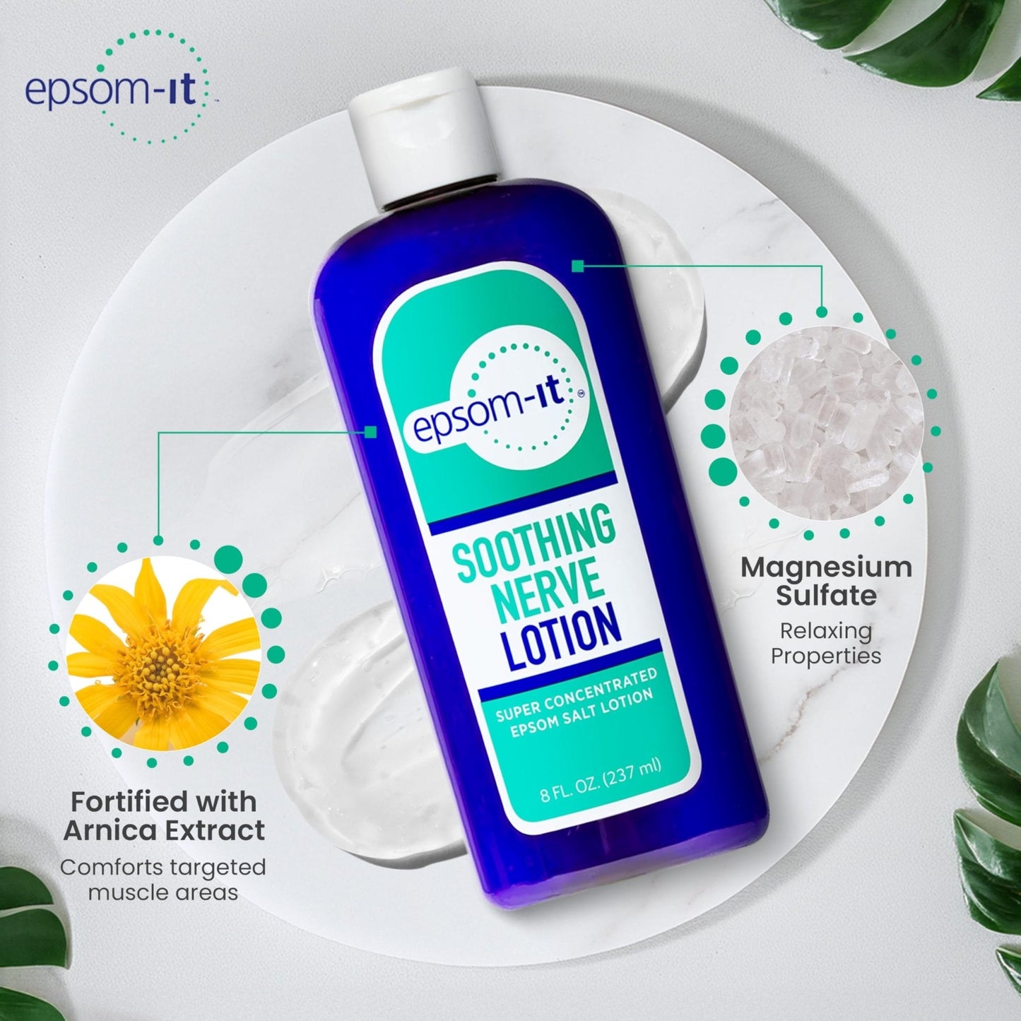 Epsom-It Soothing Nerve Lotion - Epsom Salt Magnesium Lotion, Topical Magnesium Cream with Capsaicin & Arnica to Provide Comfort for Legs, Knee and Feet, 8.0 oz., 2-Pack - Maple Wellness Supplements