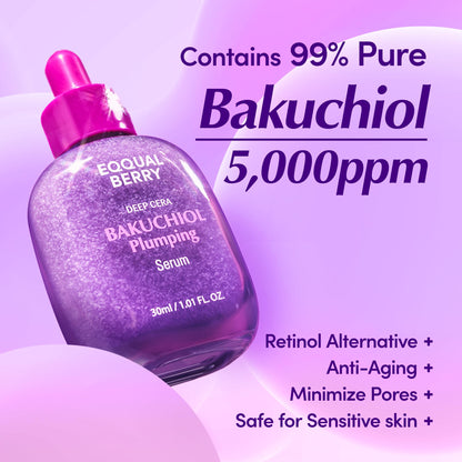 EQQUALBERRY Bakuchiol Plumping Face Serum - Retinol Natural Alternative for Sensitive Skin, with Niacinamide & Hyaluronic Acid - Maple Wellness Supplements