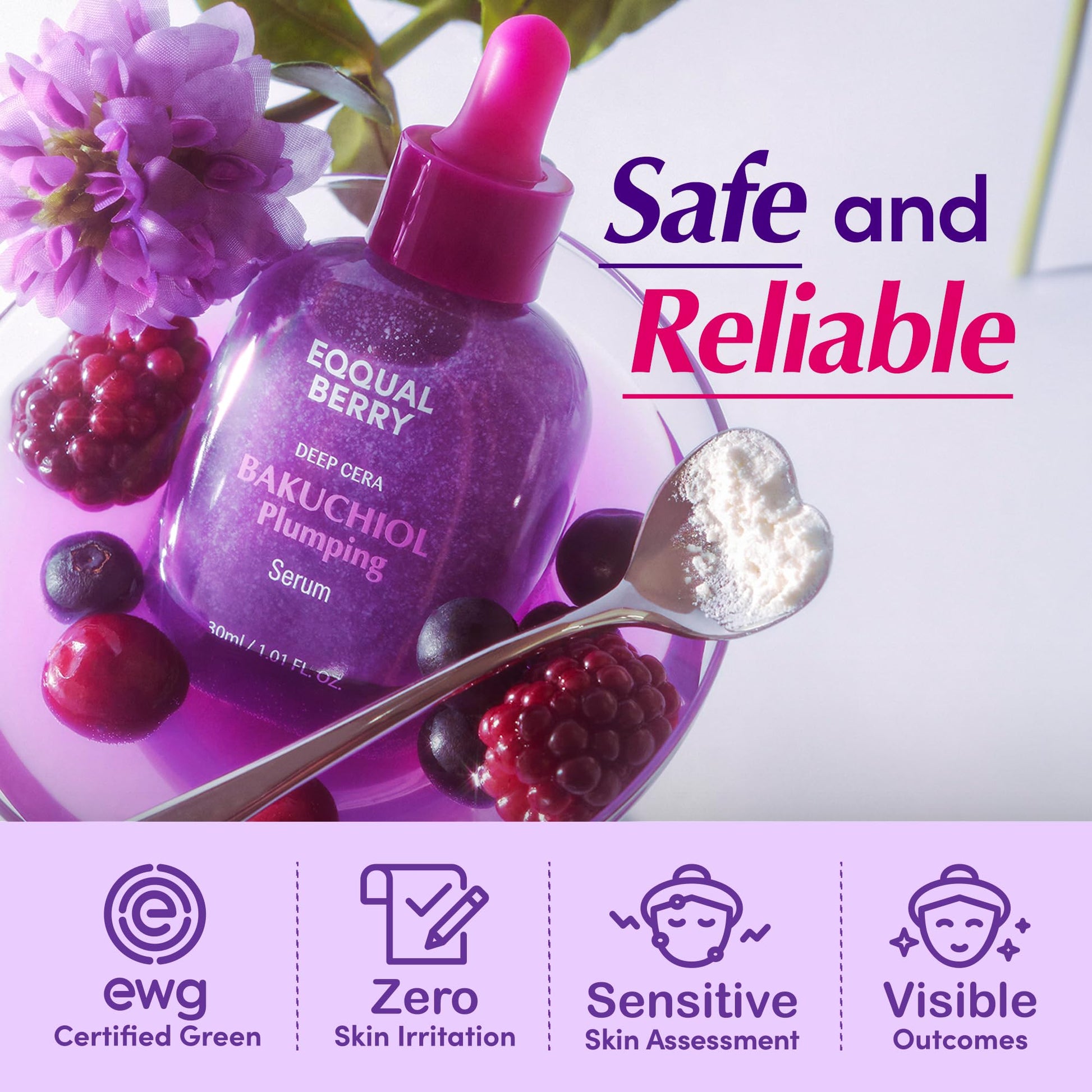 EQQUALBERRY Bakuchiol Plumping Face Serum - Retinol Natural Alternative for Sensitive Skin, with Niacinamide & Hyaluronic Acid - Maple Wellness Supplements