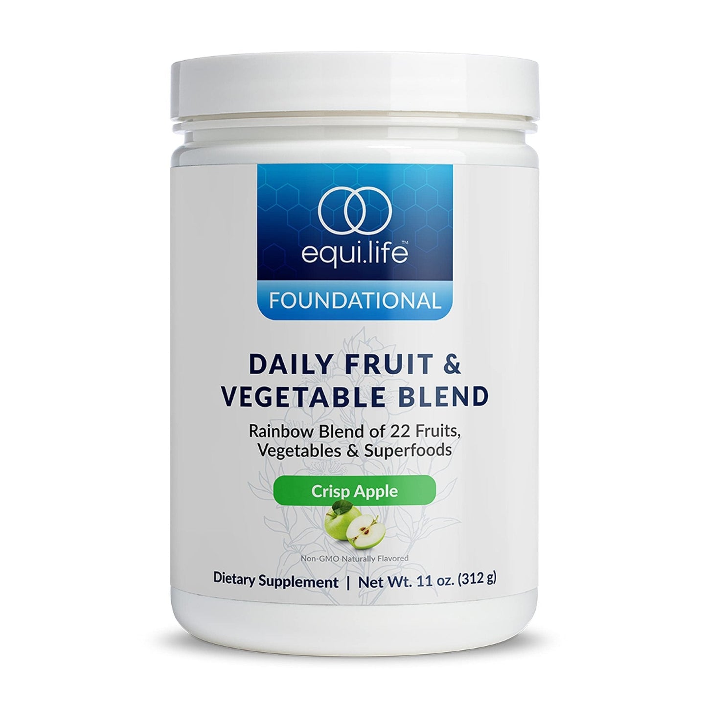 Equilife Daily Fruit & Vegetable Blend, Superfood Antioxidant Supplement, Crisp Apple Flavor with Vitamin C, Fiber, and 9 Essential Amino Acids, Supports Energy, Low Sugar, Vegan, 30 Servings Tub - Maple Wellness Supplements
