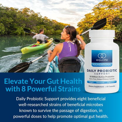 Equilife Daily Probiotic Support, 50 Billion CFU, 8 Probiotic Strains, Digestive and Gut Health Supplement for Men and Women, Gluten Free, Soy and Dairy Free - Maple Wellness Supplements