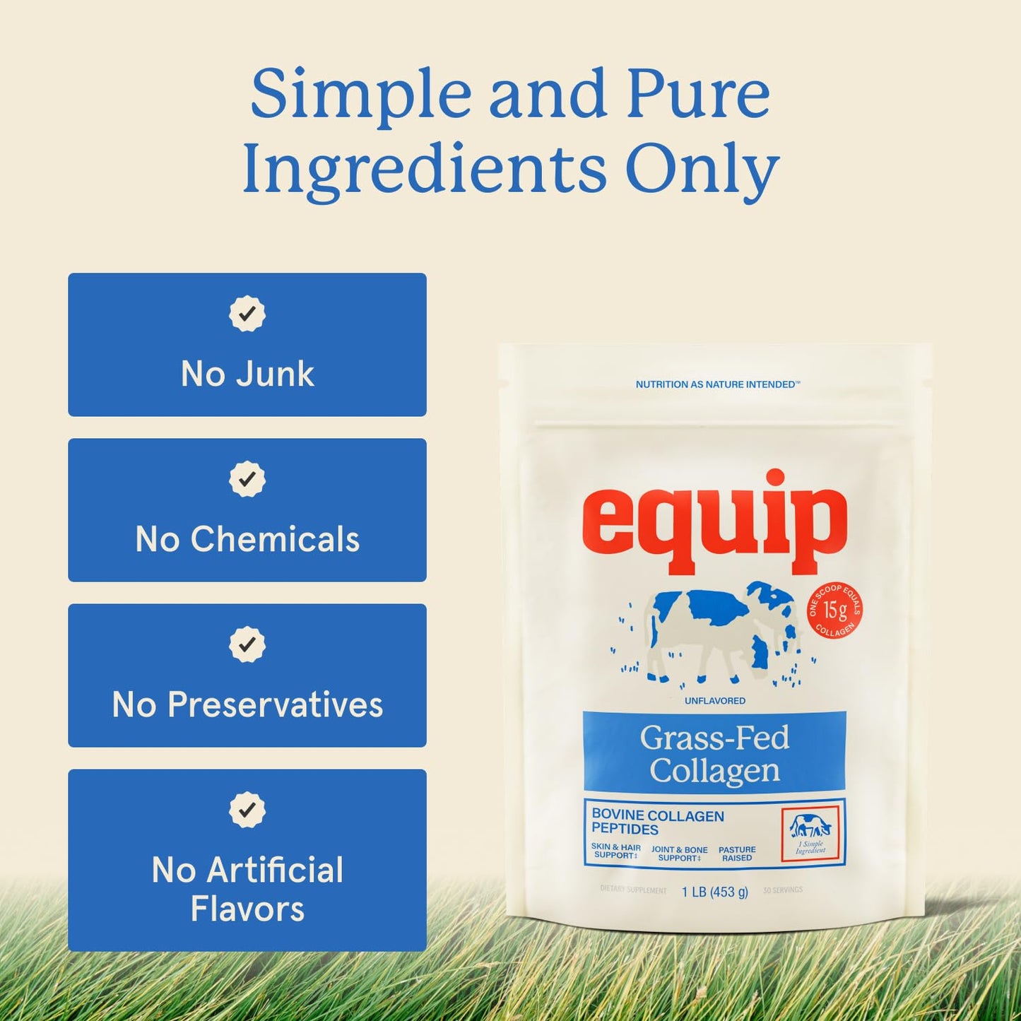Equip Foods Grass Fed Collagen Powder | Hydrolyzed Bovine Collagen Peptides with Amino Acids | Prime Beef Collagen for Healthy Joints, Skin & Nails | Non-GMO, Paleo Friendly - Maple Wellness Supplements