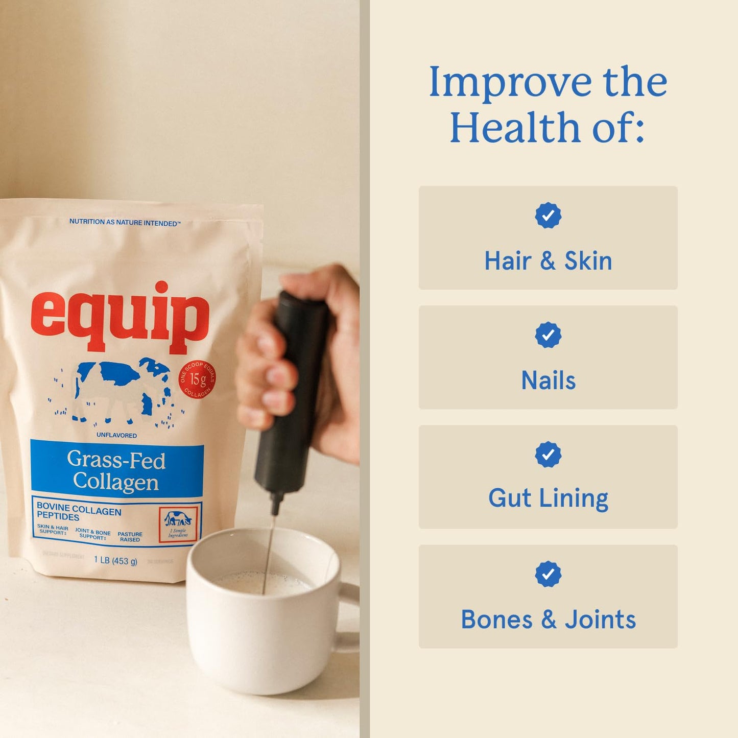 Equip Foods Grass Fed Collagen Powder | Hydrolyzed Bovine Collagen Peptides with Amino Acids | Prime Beef Collagen for Healthy Joints, Skin & Nails | Non-GMO, Paleo Friendly - Maple Wellness Supplements