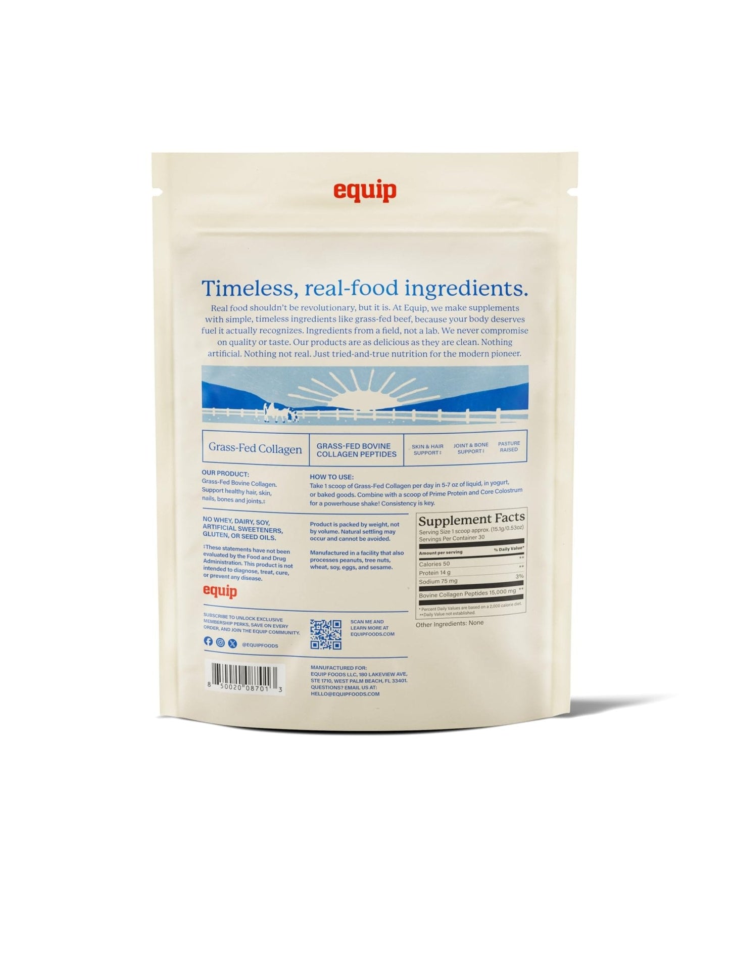 Equip Foods Grass Fed Collagen Powder | Hydrolyzed Bovine Collagen Peptides with Amino Acids | Prime Beef Collagen for Healthy Joints, Skin & Nails | Non-GMO, Paleo Friendly - Maple Wellness Supplements