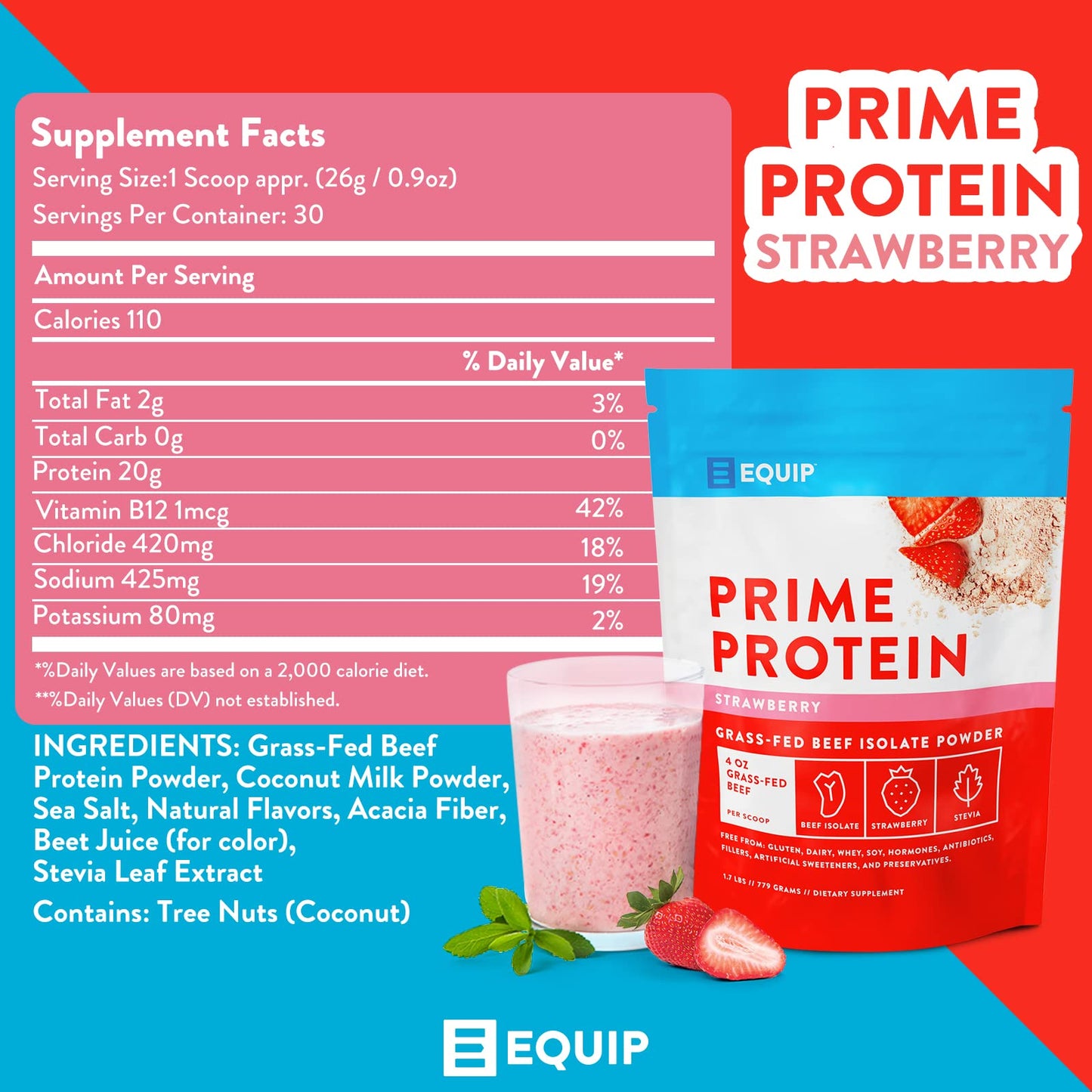 Equip Foods Prime Protein - Grass-Fed Beef Protein Powder Isolate -Paleo and Keto - Maple Wellness Supplements