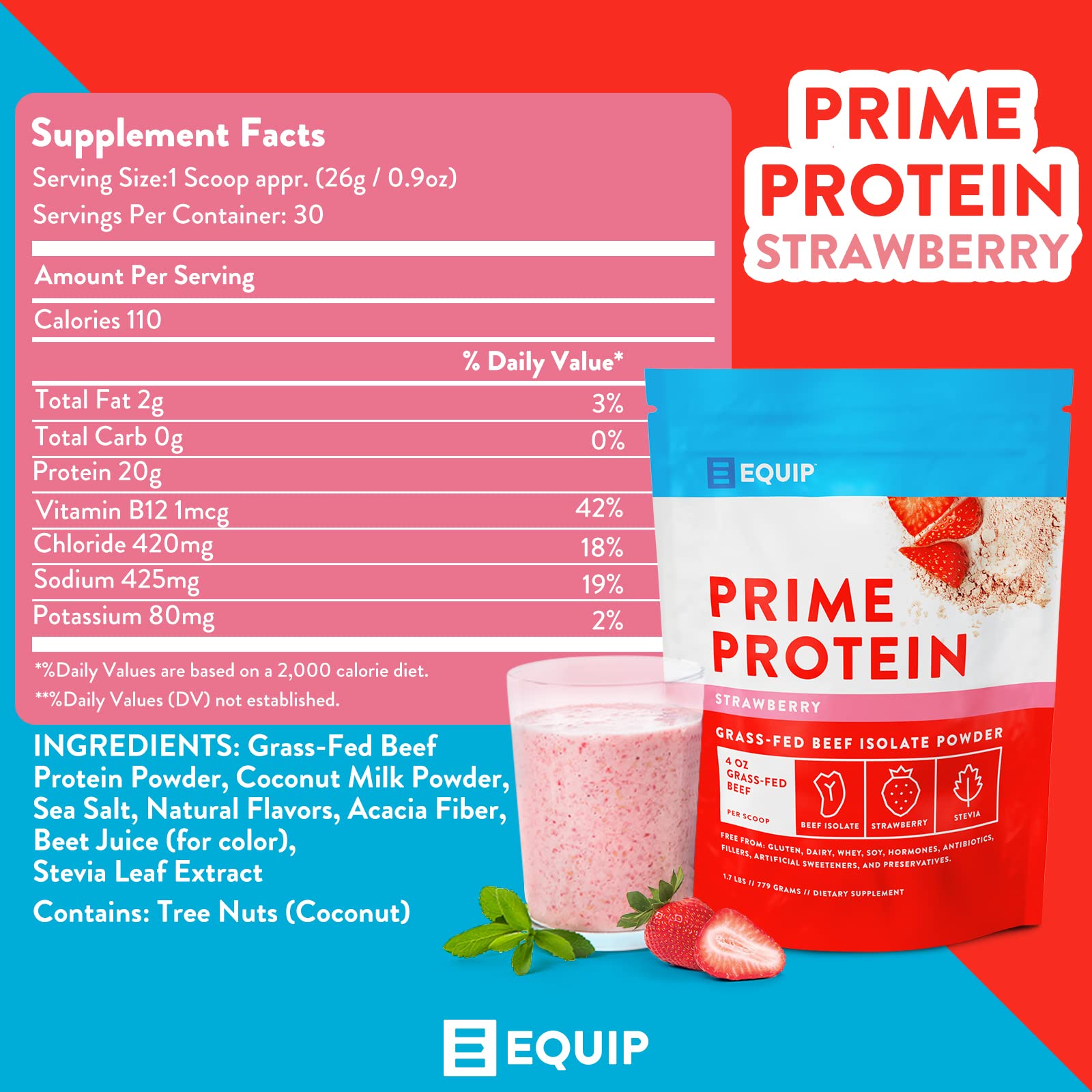 Equip Foods Prime Protein - Grass-Fed Beef Protein Powder Isolate -Paleo and Keto - Maple Wellness Supplements