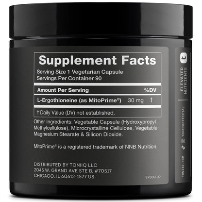 Ergothioneine with Clinically Studied MitoPrime® - High Potency 30mg with 98% Purity - Fermentation-Based L Ergothioneine Supplement - Longevity and Immune Support - Third-Party Tested, 90 Capsules - Maple Wellness Supplements