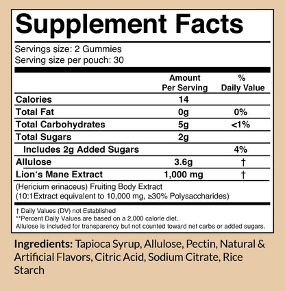 Erth Wellness Lion’s Mane Mushroom Gummies – 10,000mg Fruiting Body Extract per Serving – Brain & Focus Support – Daily Nootropic – Vegan, Low Sugar, Non-GMO – 60 Ct - Maple Wellness Supplements