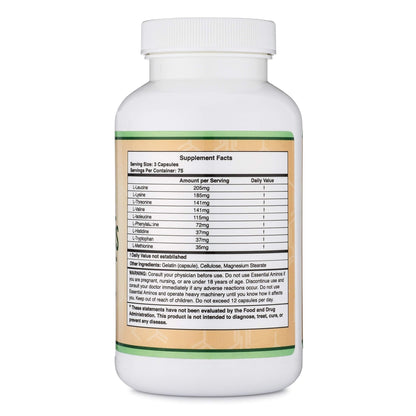 Essential Amino Acids - 1 Gram Per Serving Powder Blend of All 9 Essential Aminos (EAA) and All Branched-Chain Aminos (BCAAs) (Leucine, Isoleucine, Valine) 225 Capsules - Maple Wellness Supplements