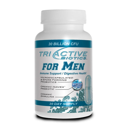 Essential Source TriActive Biotics for Men - Probiotic Capsules, 30 Billion CFU with Prebiotics & Blue Spirulina, Shelf Stable, Allergen Free, Digestive & Immune Support, 30 Count - Maple Wellness Supplements