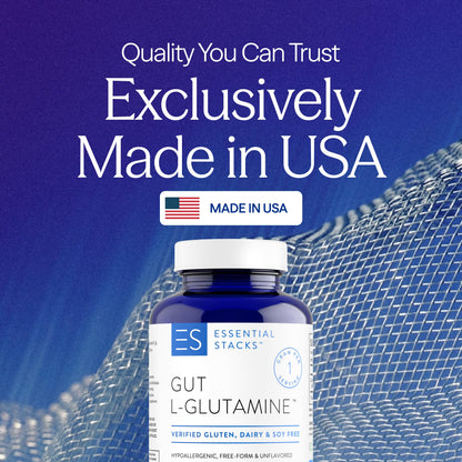 Essential Stacks Gut L-Glutamine Capsules 1000mg (Made in USA) - Gluten, Dairy & Soy Free, Non-GMO L Glutamine for Gut Health - 60 Serves (120 Caps) - Maple Wellness Supplements