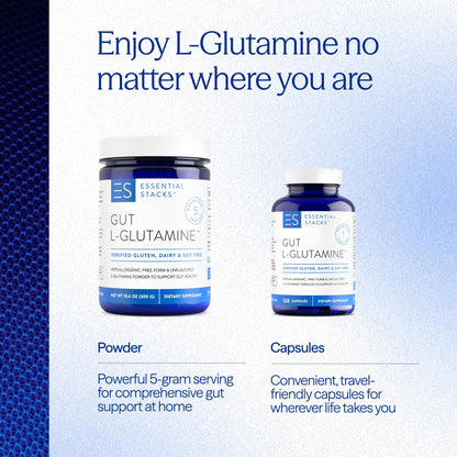 Essential Stacks Gut L-Glutamine Capsules 1000mg (Made in USA) - Gluten, Dairy & Soy Free, Non-GMO L Glutamine for Gut Health - 60 Serves (120 Caps) - Maple Wellness Supplements