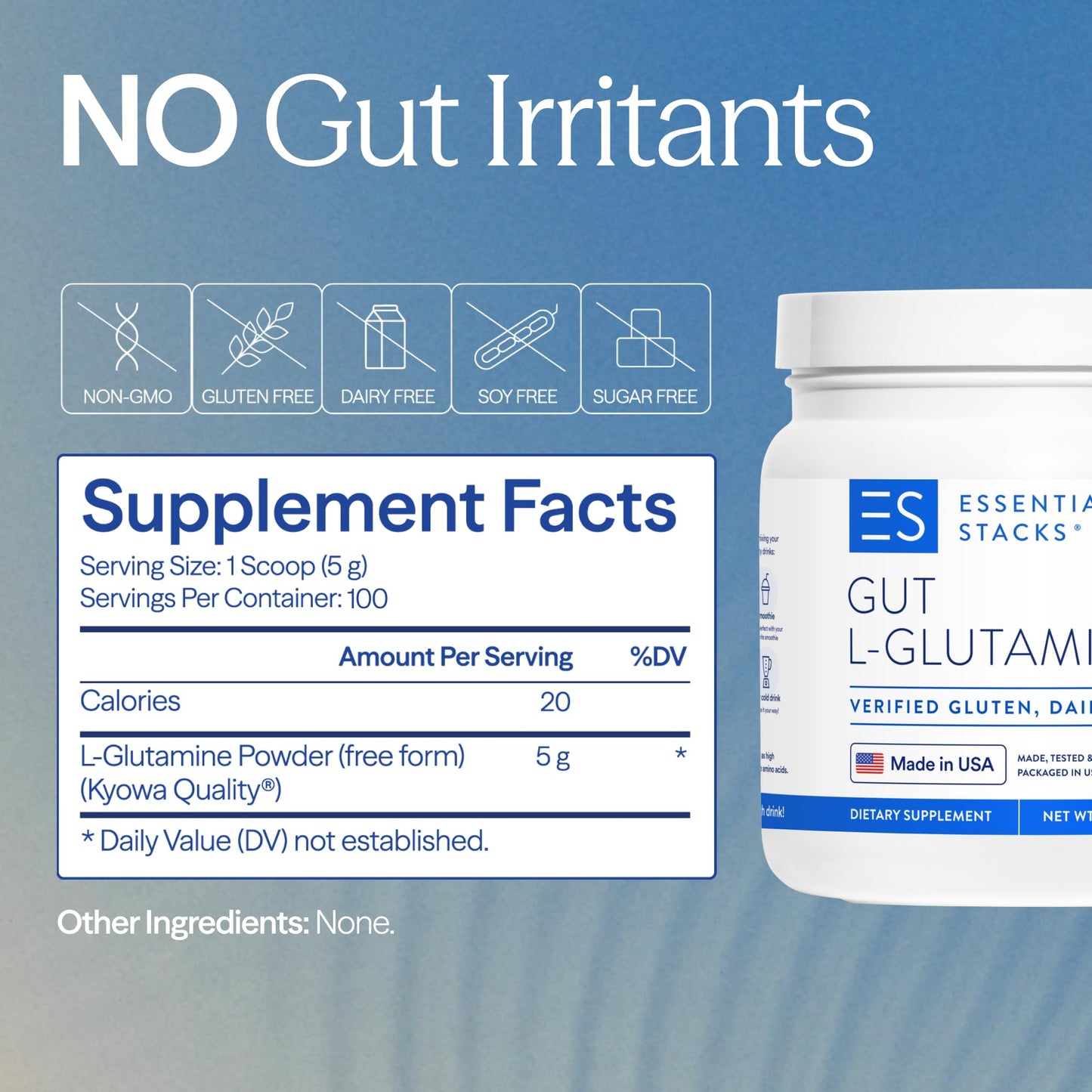 Essential Stacks Gut L-Glutamine Powder - Exclusively Made in USA - Pure L Glutamine Powder for Gut Health (100 Servings, Unflavored) - Maple Wellness Supplements