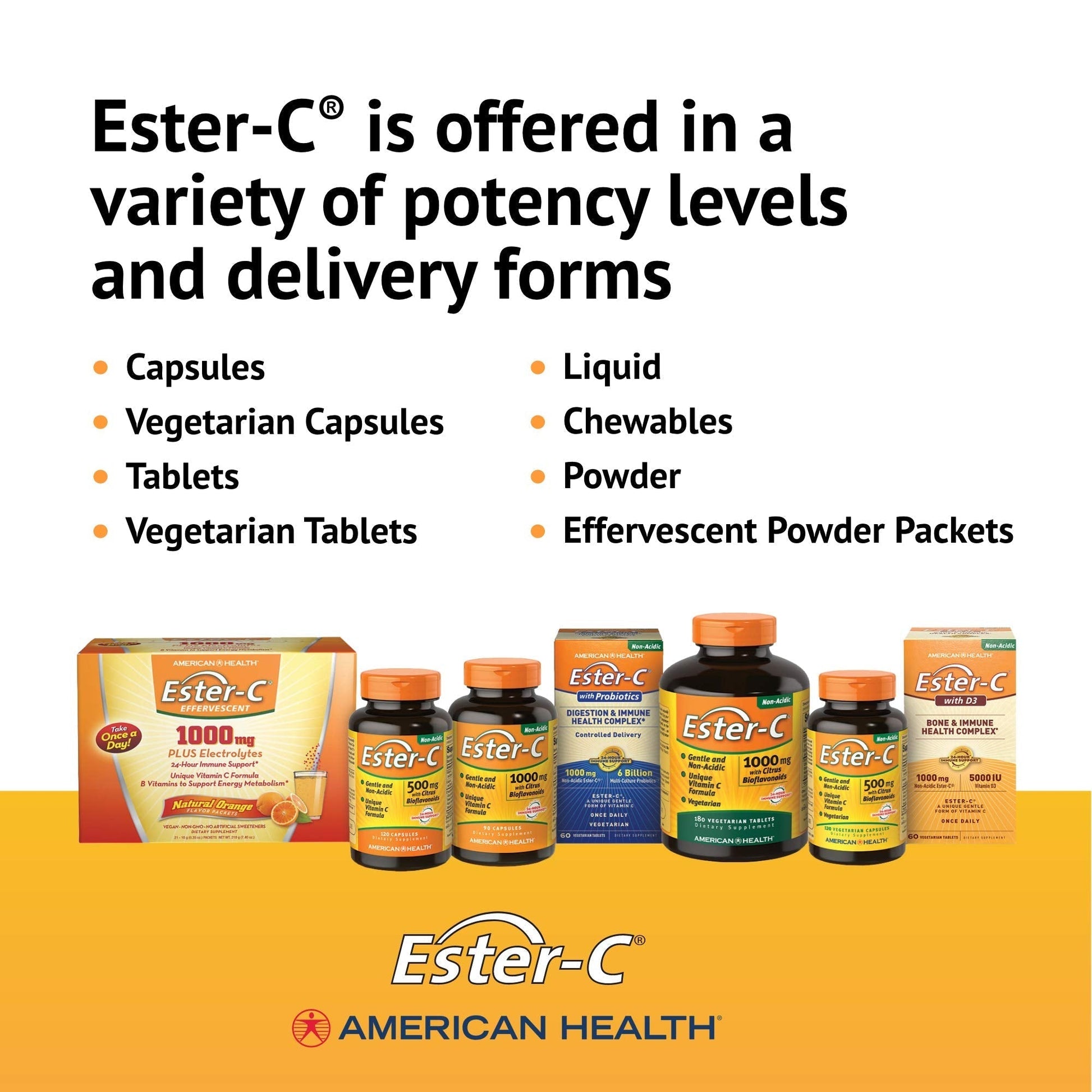 Ester-C American Health with Citrus Bioflavonoids Capsules - 24-Hour Immune Support, Gentle On Stomach, Non-Acidic Vitamin C - Maple Wellness Supplements