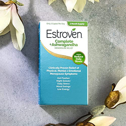Estroven Complete + Ashwagandha Multi-Symptom Menopause Supplement for Women - 60 Ct. - Clinically Proven Ingredients Provide Menopause Relief & Night Sweats + Hot Flash Relief* - Drug-Free & Non-GMO - Maple Wellness Supplements