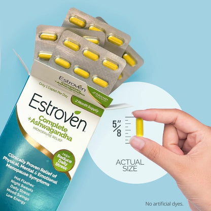 Estroven Complete + Ashwagandha Multi-Symptom Menopause Supplement for Women - 60 Ct. - Clinically Proven Ingredients Provide Menopause Relief & Night Sweats + Hot Flash Relief* - Drug-Free & Non-GMO - Maple Wellness Supplements