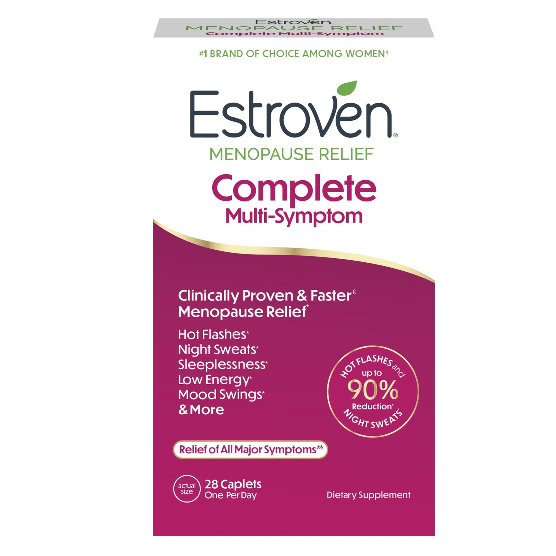 Estroven Complete Multi-Symptom Menopause Supplement for Women, 28 Ct., Clinically Proven Ingredient Provide Menopause Relief & Night Sweats & Hot Flash Relief* Drug-Free & Non-GMO - Maple Wellness Supplements