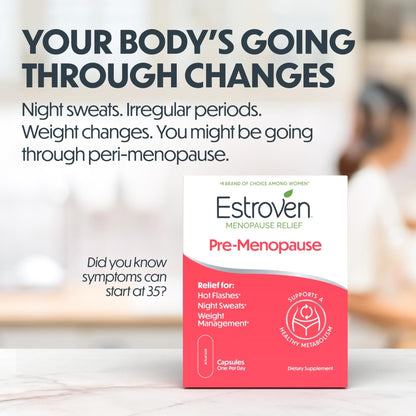 Estroven Pre-Menopause Relief, 30 Ct., Clinically Proven Ingredients, Provides Menopause Relief plus Night Sweats & Hot Flash Relief, Drug-Free or Estrogen Free - Maple Wellness Supplements