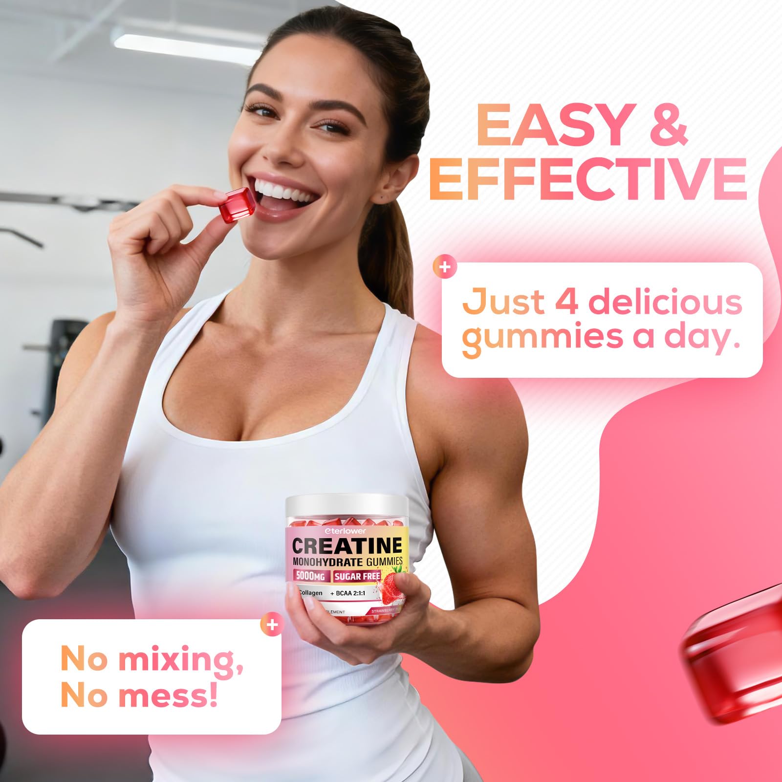 eterlower Creatine Monohydrate Gummies, 5g Creatine Gummies for Women & Men.Pre-Workout & Muscle Growth Support, - Maple Wellness Supplements