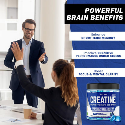 eterlower Creatine Monohydrate Gummies 5g – Pre-Workout Energy & Muscle Growth Support for Men & Women | Blueberry Electrolyte Gummies, 120 Count - Maple Wellness Supplements
