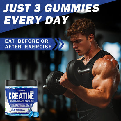 eterlower Creatine Monohydrate Gummies 5g – Pre-Workout Energy & Muscle Growth Support for Men & Women | Blueberry Electrolyte Gummies, 120 Count - Maple Wellness Supplements