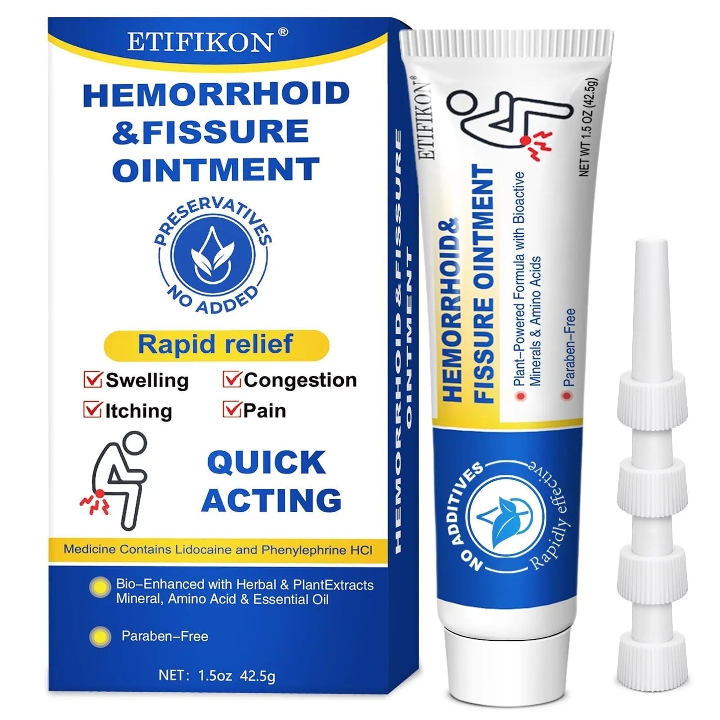 ETIFIKON Hemorrhoid & Fissure Ointment with 4% Lidocaine & Phenylephrine HCI – 42.5g Comforting Care Cream for Internal & External Areas – Helps Soothe Irritation & Support Daily Comfort (1 Pack) - Maple Wellness Supplements