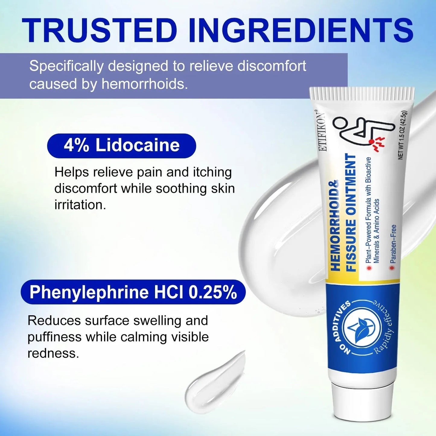 ETIFIKON Hemorrhoid & Fissure Ointment with 4% Lidocaine & Phenylephrine HCI – 42.5g Comforting Care Cream for Internal & External Areas – Helps Soothe Irritation & Support Daily Comfort (1 Pack) - Maple Wellness Supplements