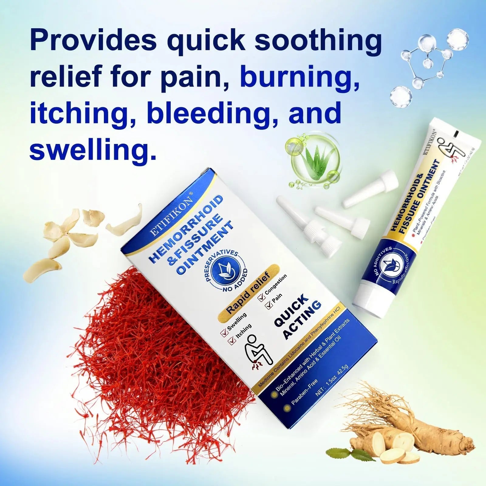 ETIFIKON Hemorrhoid & Fissure Ointment with 4% Lidocaine & Phenylephrine HCI – 42.5g Comforting Care Cream for Internal & External Areas – Helps Soothe Irritation & Support Daily Comfort (1 Pack) - Maple Wellness Supplements