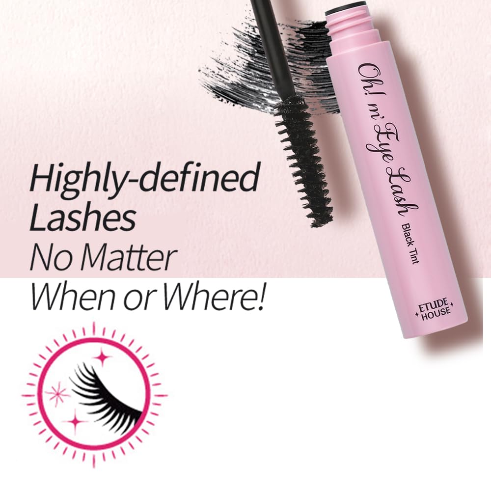 ETUDE Oh M'Eye Lash Black Tint Mascara – Natural Glossy Effect with Long Lasting Strong Curl System, Volume Enhancing, Smudge-Free, Improved fixation and water resistance, Korean Makeup, Kbeauty - Maple Wellness Supplements