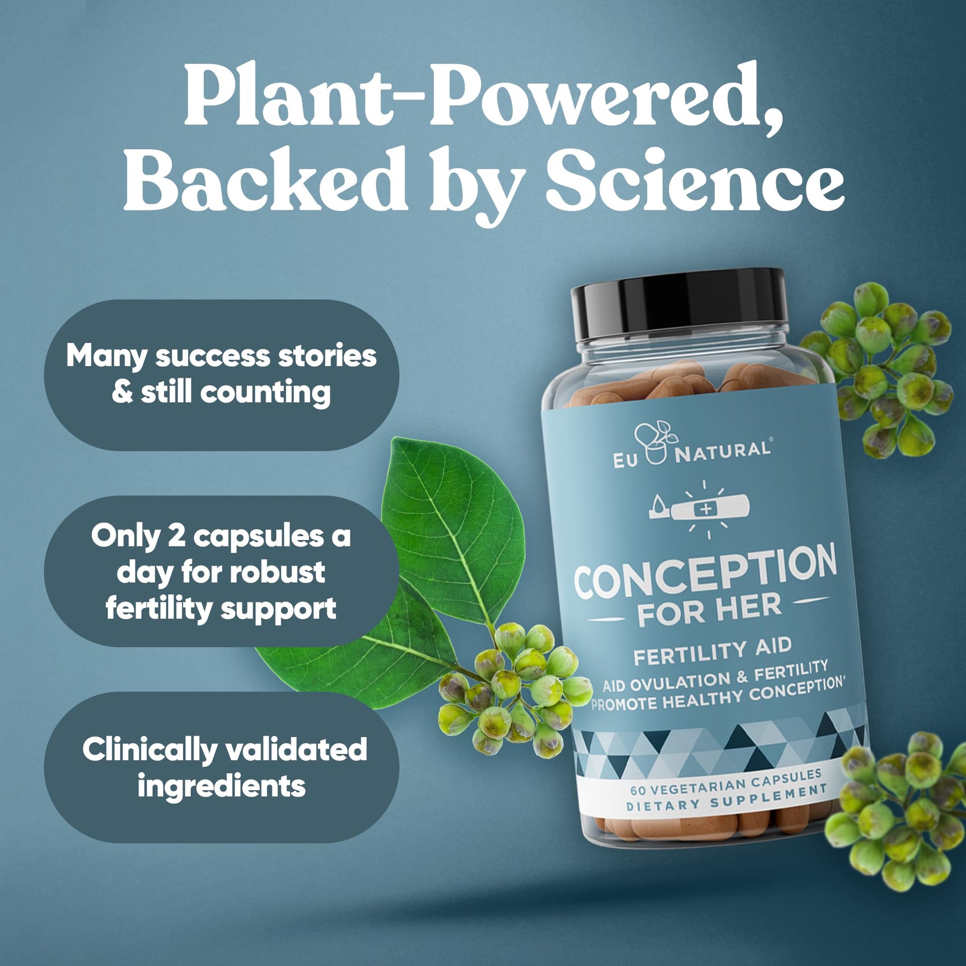 Eu Natural Conception for Her Fertility Supplements for Women - Ovulation, Hormonal Balance & Regular Cycle Support - Myo-Inositol, Folate, Folic Acid & Vitex - 60 Vegetarian Capsules - Maple Wellness Supplements