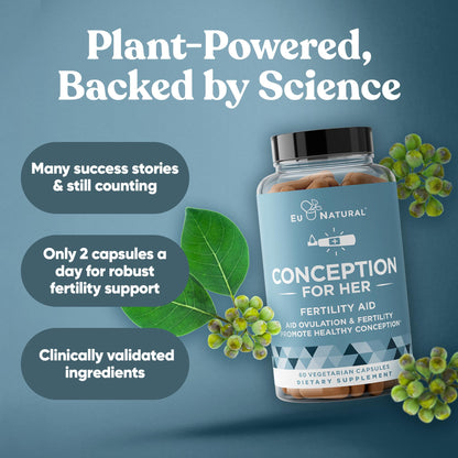 Eu Natural Conception for Her Fertility Supplements for Women - Ovulation, Hormonal Balance & Regular Cycle Support - Myo-Inositol, Folate, Folic Acid & Vitex - 60 Vegetarian Capsules - Maple Wellness Supplements