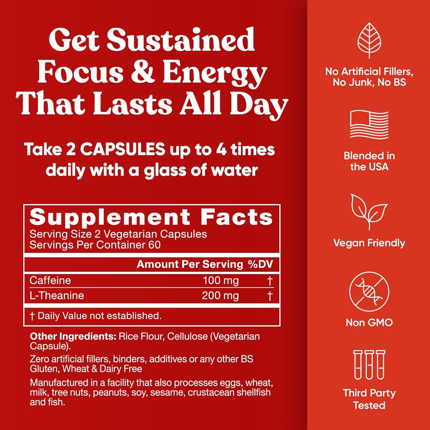Eu Natural Elite Caffeine Pills with L-Theanine - 100mg Caffeine + 200mg L-Theanine - Jitter-Free Focused Energy & Clean Nootropic Stack - 240 Soft Capsules - Maple Wellness Supplements