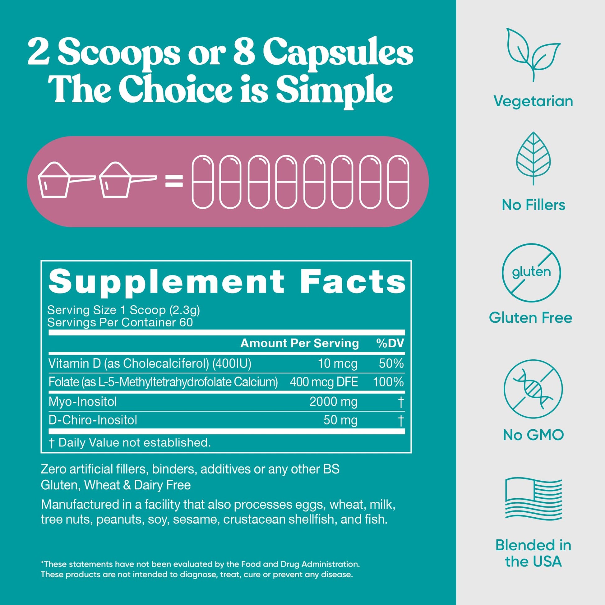 Eu Natural Regulate MAX Myo-Inositol & D-Chiro Inositol Supplement Powder for Women with Vitamin D & Folate Nutritional Support, Hormone Balance & Fertility Support, Unflavored 60 Servings - Maple Wellness Supplements
