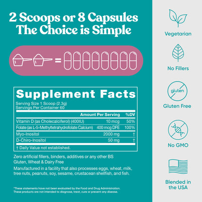 Eu Natural Regulate MAX Myo-Inositol & D-Chiro Inositol Supplement Powder for Women with Vitamin D & Folate Nutritional Support, Hormone Balance & Fertility Support, Unflavored 60 Servings - Maple Wellness Supplements