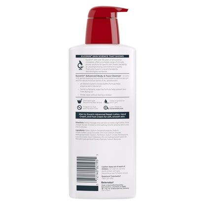 Eucerin Advanced Cleansing Body & Face Cleanser - Fragrance & Soap Free for Dry, Sensitive Skin - 16.9 fl. oz Bottle - Maple Wellness Supplements