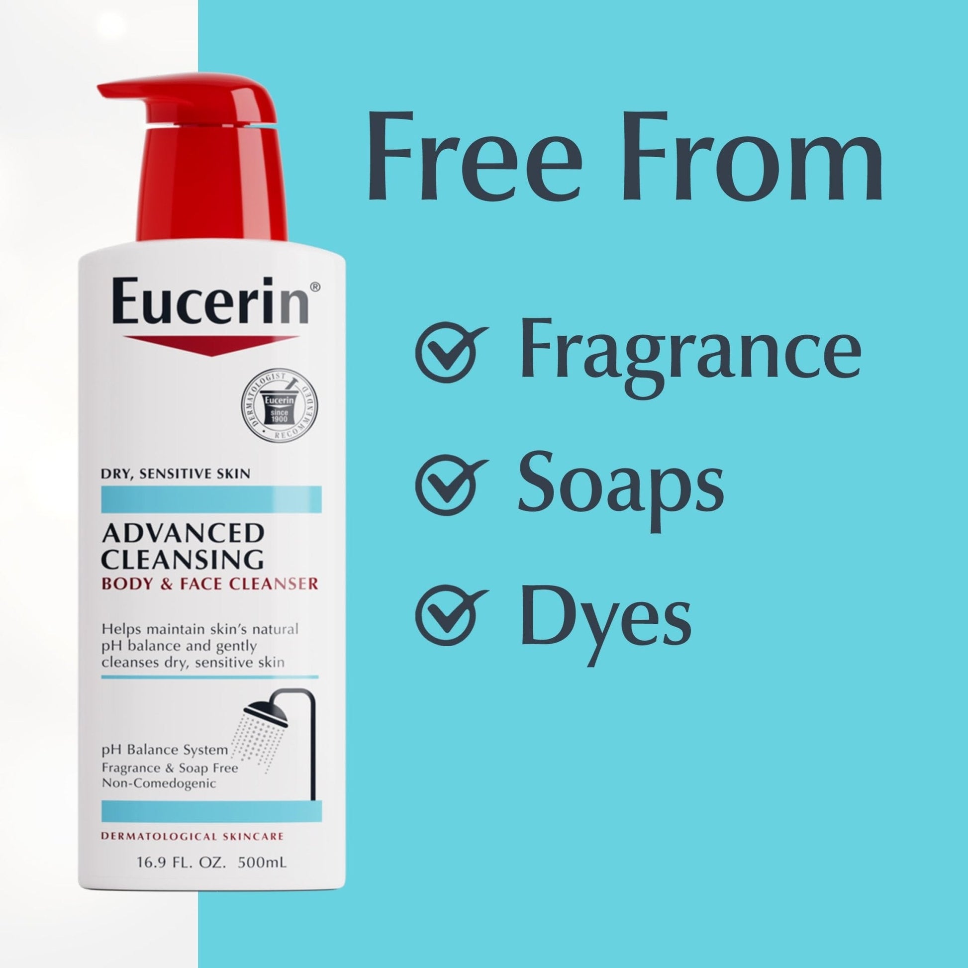 Eucerin Advanced Cleansing Body & Face Cleanser - Fragrance & Soap Free for Dry, Sensitive Skin - 16.9 fl. oz Bottle - Maple Wellness Supplements