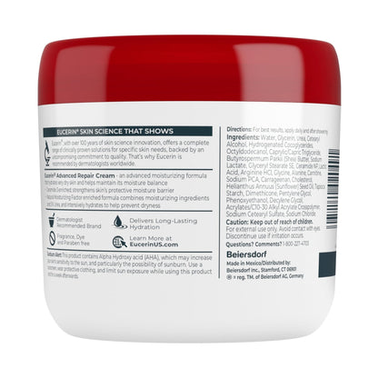 Eucerin Advanced Repair Body Cream for Very Dry Skin, Fragrance Free Daily Body Moisturizer, 16 Oz Jar - Maple Wellness Supplements