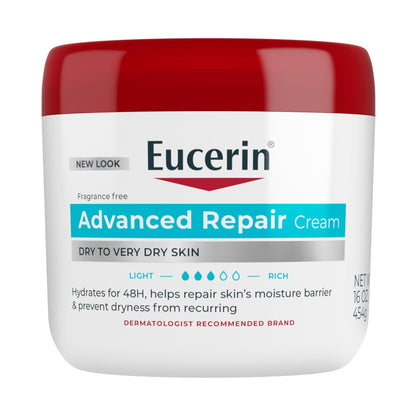 Eucerin Advanced Repair Body Cream for Very Dry Skin, Fragrance Free Daily Body Moisturizer, 16 Oz Jar - Maple Wellness Supplements