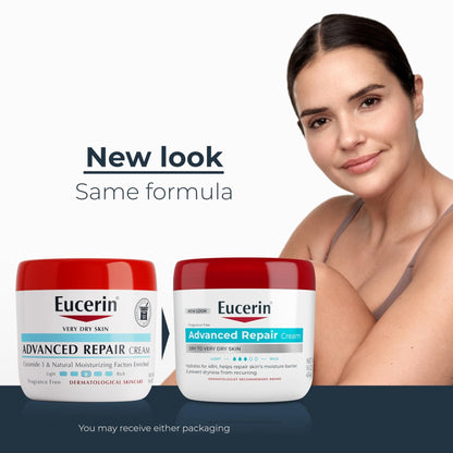Eucerin Advanced Repair Body Cream for Very Dry Skin, Fragrance Free Daily Body Moisturizer, 16 Oz Jar - Maple Wellness Supplements