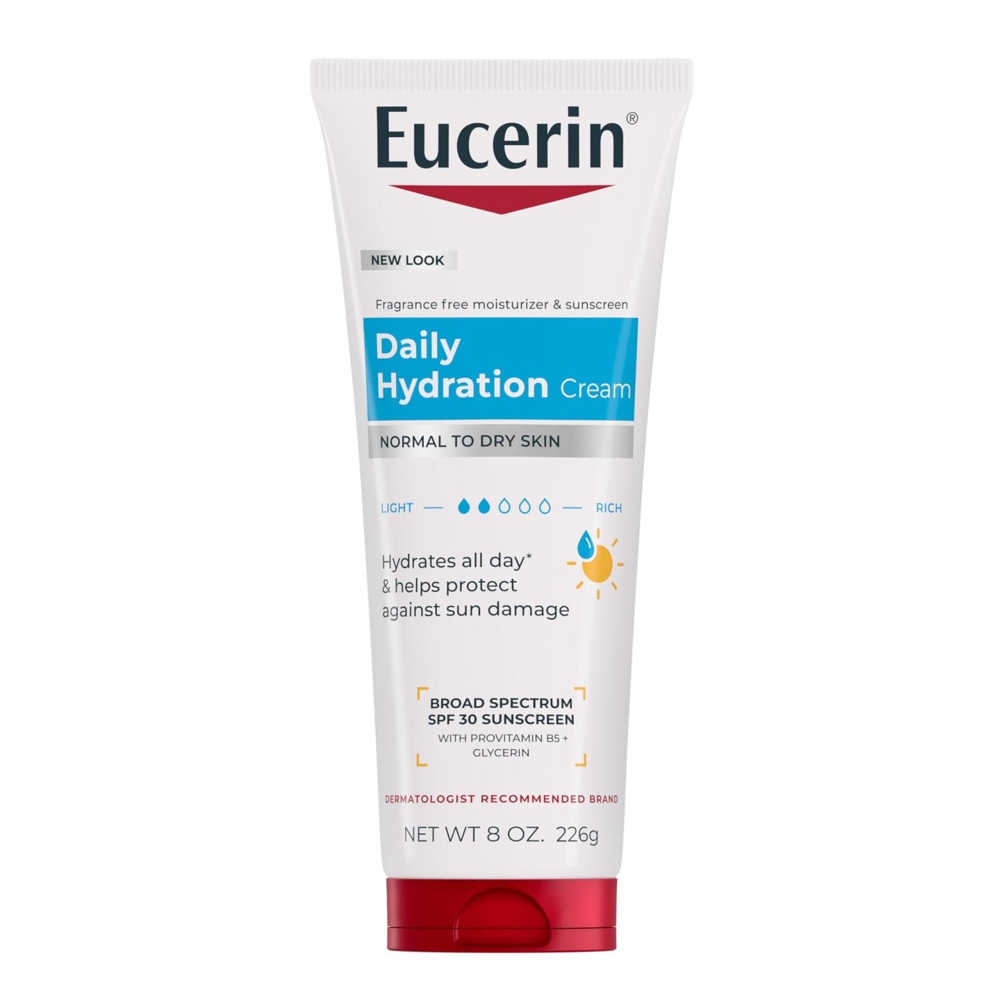 Eucerin Daily Hydration Broad Spectrum SPF 30 Sunscreen Body Cream for Dry Skin, Fragrance Free Sunscreen Moisturizer, 8 Oz Tube - Maple Wellness Supplements