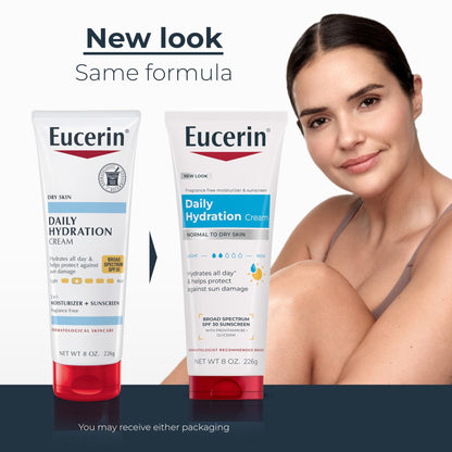 Eucerin Daily Hydration Broad Spectrum SPF 30 Sunscreen Body Cream for Dry Skin, Fragrance Free Sunscreen Moisturizer, 8 Oz Tube - Maple Wellness Supplements