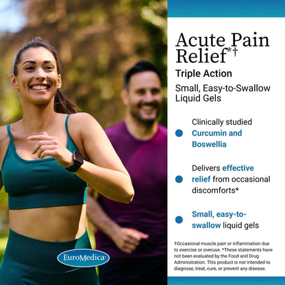 EuroMedica Acute Pain Relief - Dietary Supplement with BCM-95 Curcumin & BOS-10 Boswellia - Black Sesame Seed Oil Supplement to Support Relief of Occasional Discomfort - 60 Liquid Gels - Maple Wellness Supplements