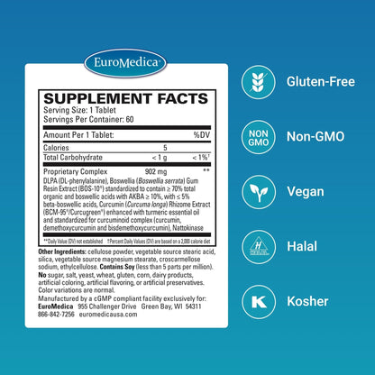 EuroMedica Curaphen Extra Strength - Curcumin & Boswellia Supplement for Healthy Circulation Support - Turmeric Supplement to Support Joints, Muscle Health & Endorphin Production - 60 Tablets - Maple Wellness Supplements