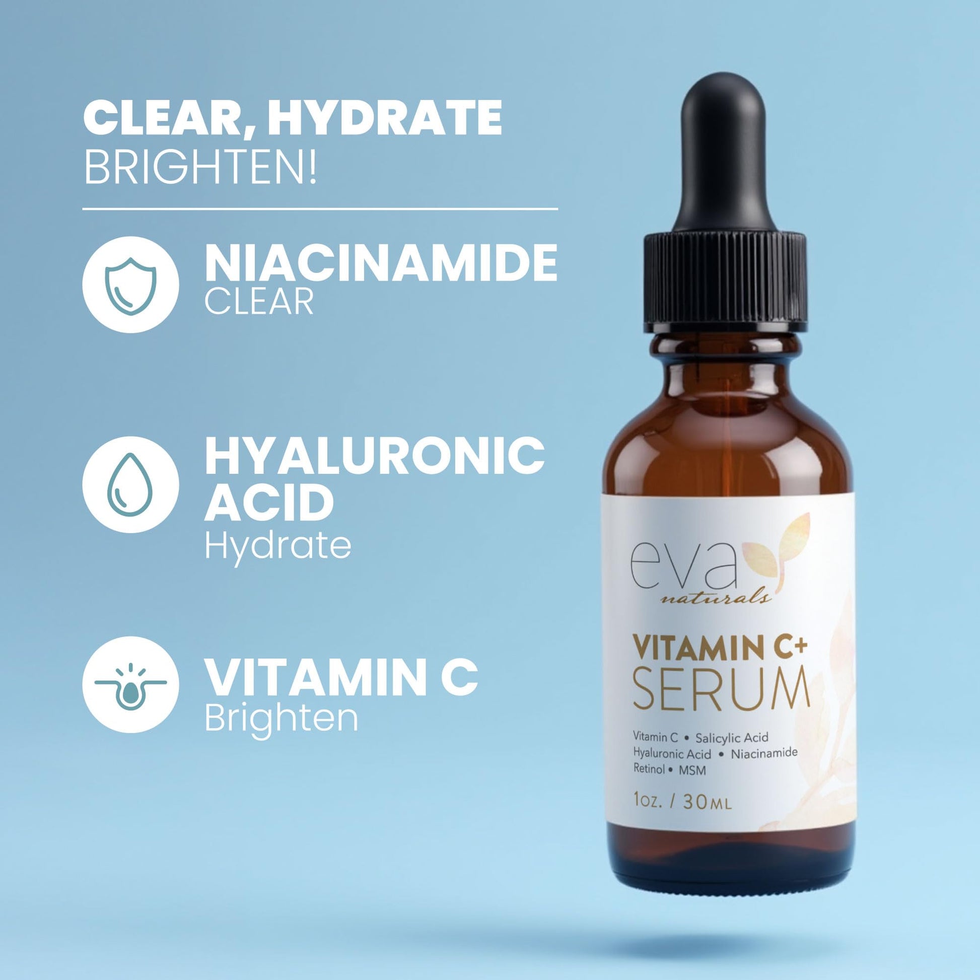 Eva Naturals Vitamin C Serum for Face – Anti Aging Dark Spot Remover & Corrector with Retinol, Hyaluronic Acid - Maple Wellness Supplements