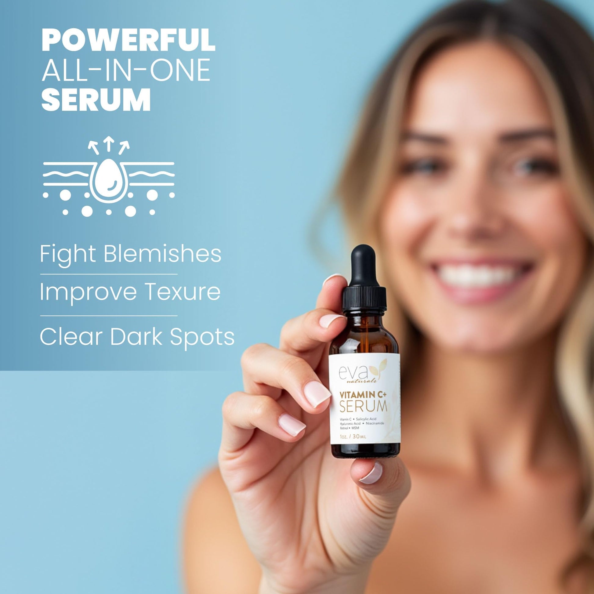 Eva Naturals Vitamin C Serum for Face – Anti Aging Dark Spot Remover & Corrector with Retinol, Hyaluronic Acid - Maple Wellness Supplements