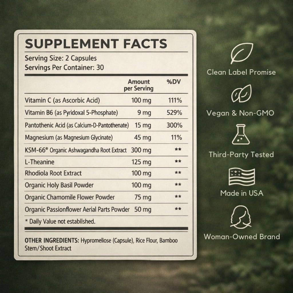 EVEKIND Cortisol Manager + Women’s Stress Relief & Hormone Balance Supplement – Adrenal Support for Mood, Focus & Energy – KSM-66® Ashwagandha, Rhodiola, L-Theanine – Vegan, Non-GMO, 60 Capsules - Maple Wellness Supplements